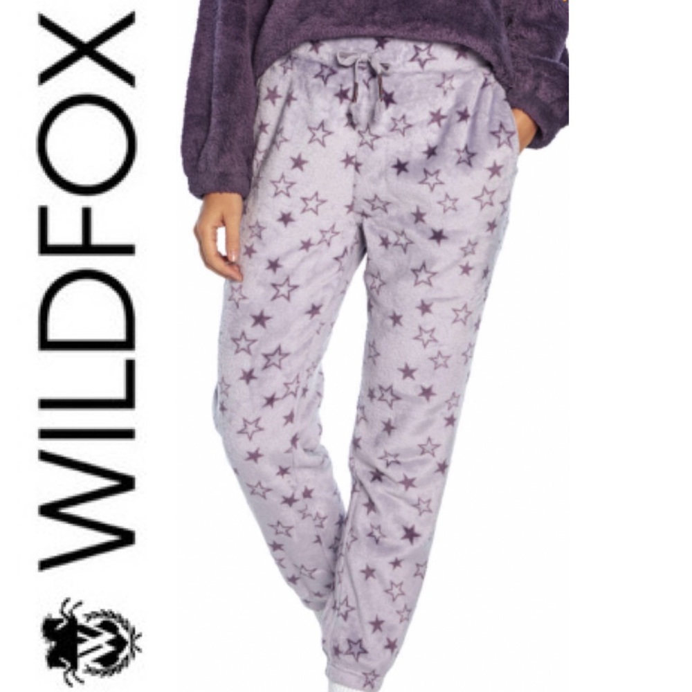WILDFOX cozy warm plush tapered leg star jogger sweatpants NWT